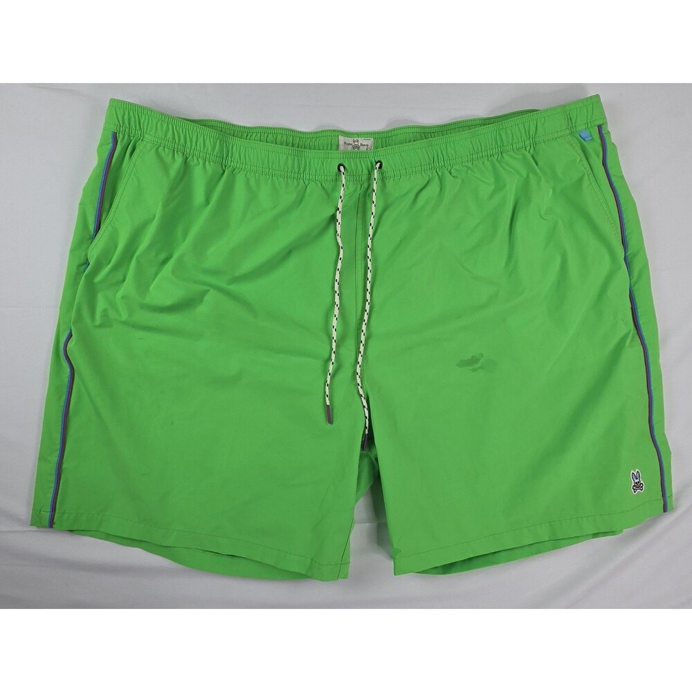 Psycho Bunny Mens Neon Green Swim Trunks Logo Side Stripe Board Shorts 5XL